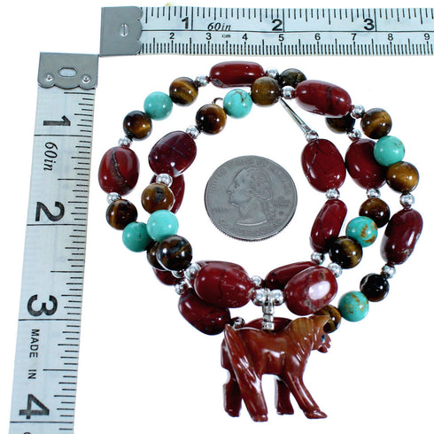 Authentic Sterling Silver Multicolor Bead Horse Necklace RX114919